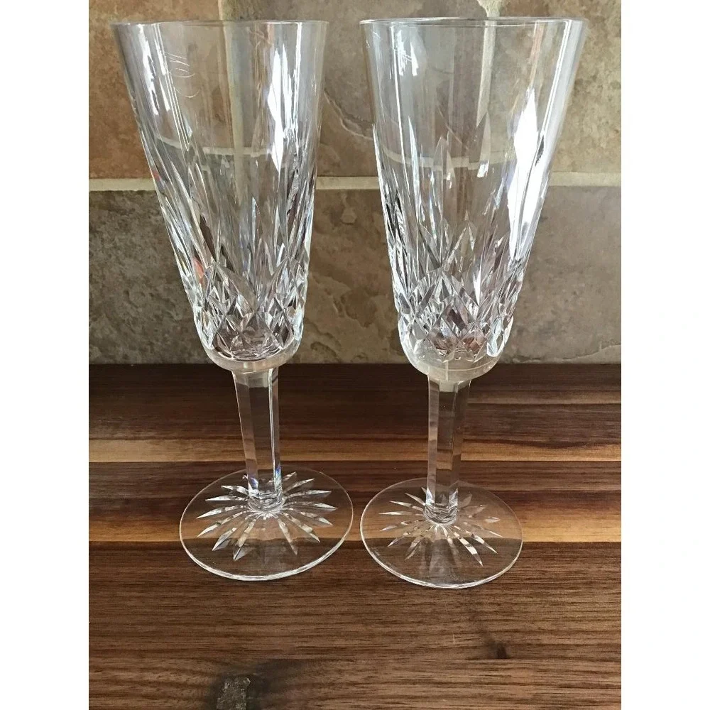 Waterford Crystal Lismore Champagne Flutes Set of 2 Lead Crystal Glasses
